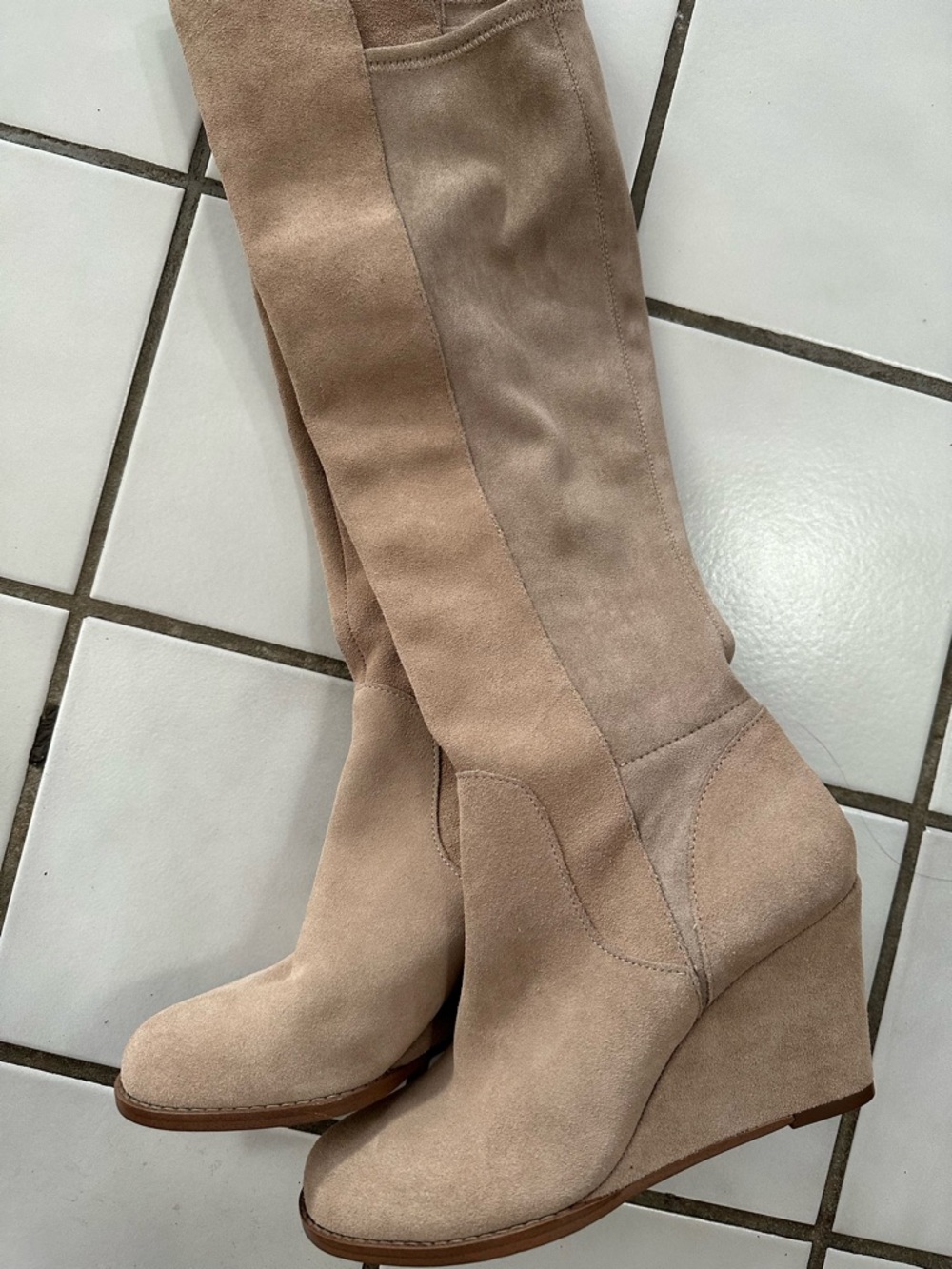 Sole Society Tall Beige Suede Wedge Over-the-Knee Boots